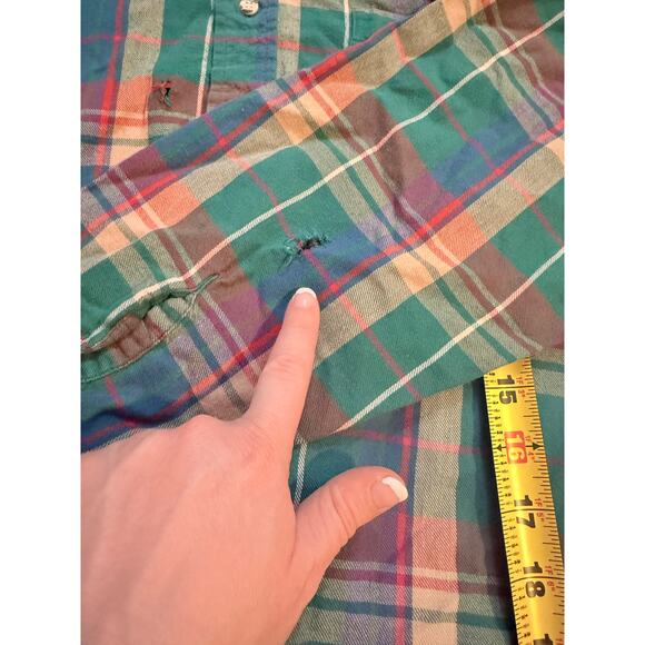 1990s Vintage Mens American Eagle Green Plaid Distressed Button Up Size Large - Picture 8 of 10